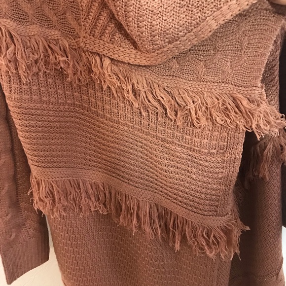 Blanket cable fringe waterfall cardigan sweater - Picture 3 of 7